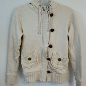 Beige off white zipper Button-Up Hoodie with Pockets